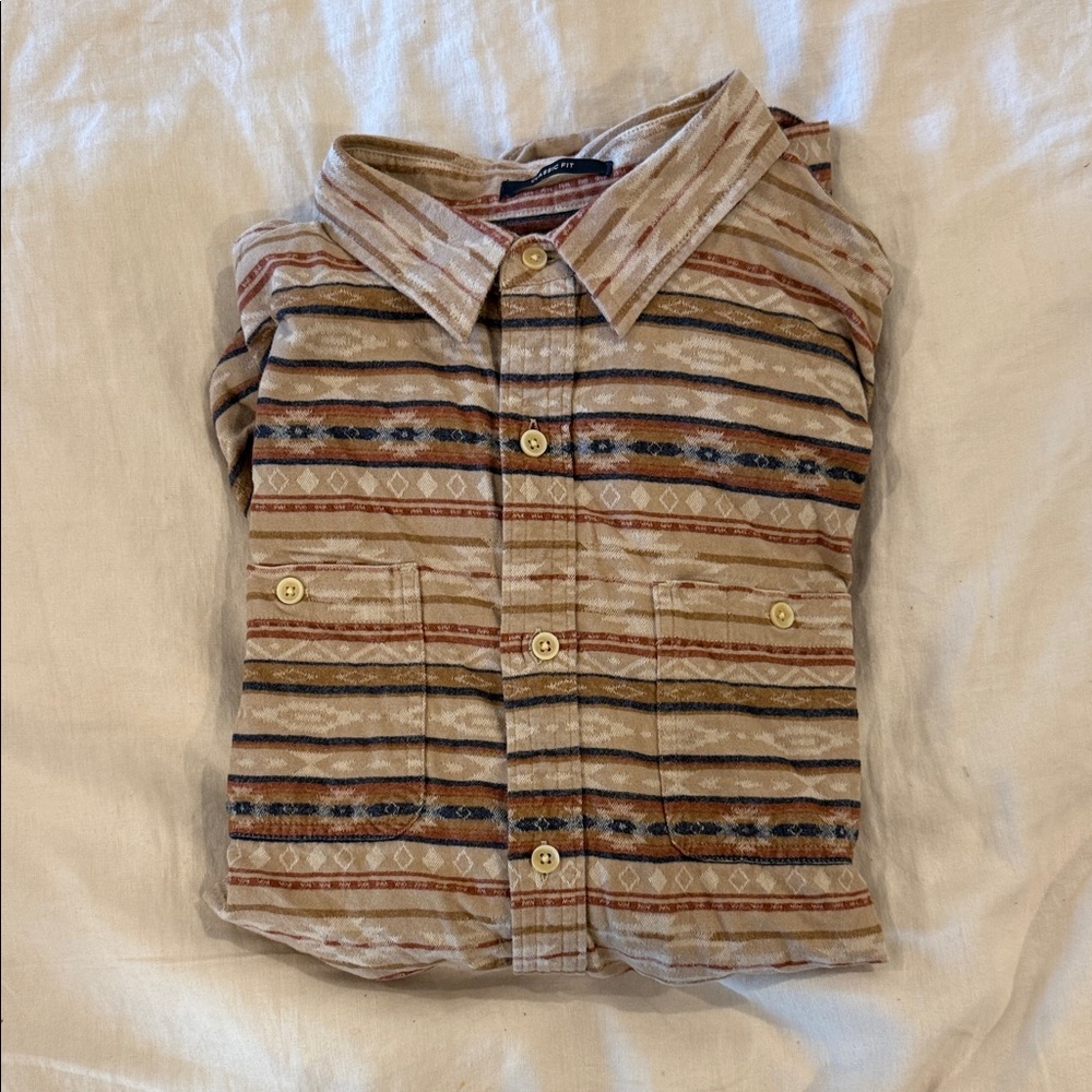 Men’s Lucky Brand Beige Striped Button-Down Shirt